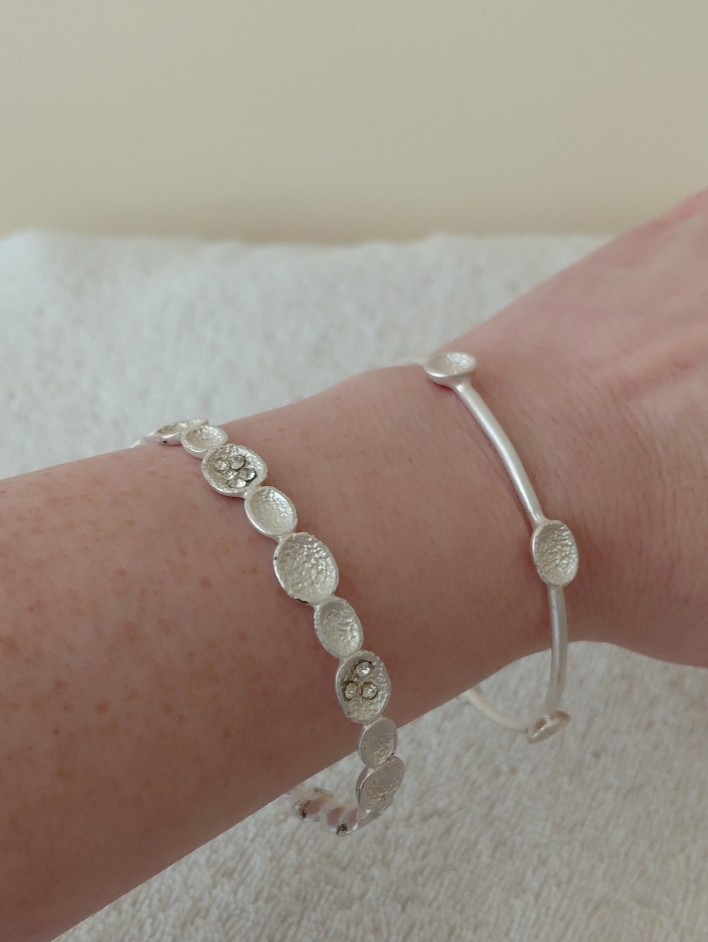 Silver Textured Disc Bracelets - Silver